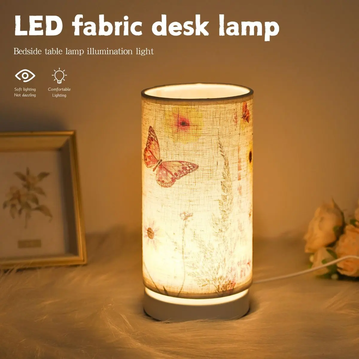 Modern Simple LED Table Lamp with Elegant Fabric Shade, Decorative Lighting, Home Decoration Lamp, Soft Warm Light, Led Lights Bedroom, Ideal for Bedroom Living Room Office Small Bedside Table, Bedside Table Lamps