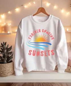 Forever Chasing Sunsets Beach Sweatshirt, Summer Sweatshirt, Sweatshirt for the Beach, Sun Sweatshirt, Beach Lover Gift, Blue Sweatshirt