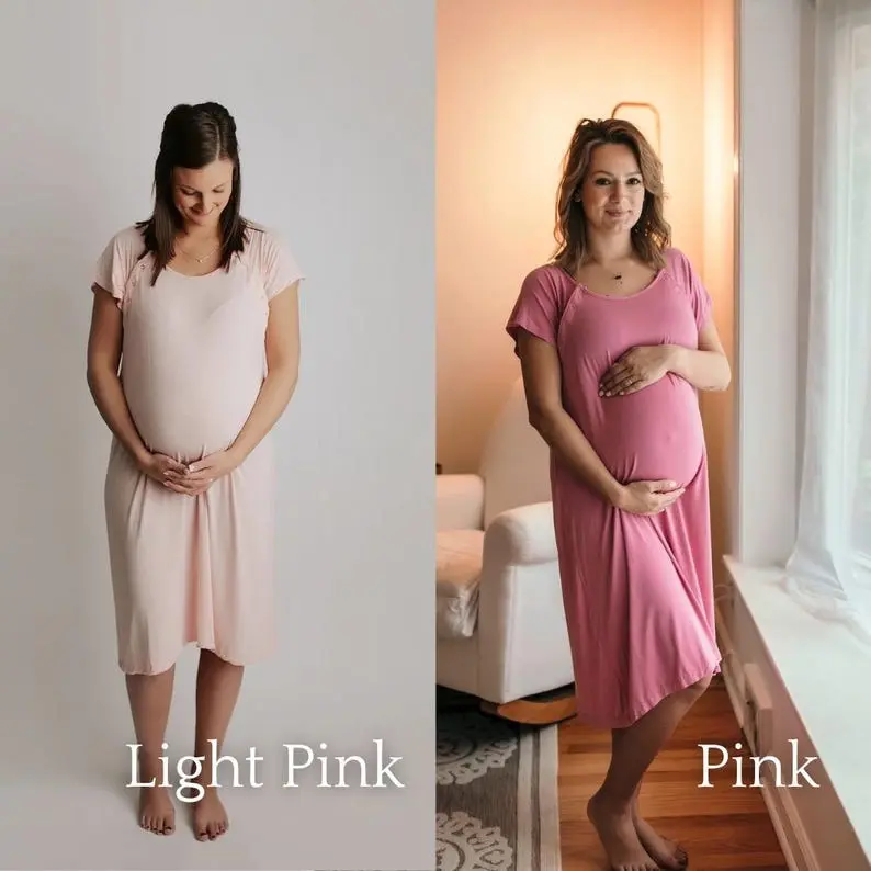 Plus Size Maternity Hospital Delivery Gown - Snaps for Breastfeeding, Skin to Skin
