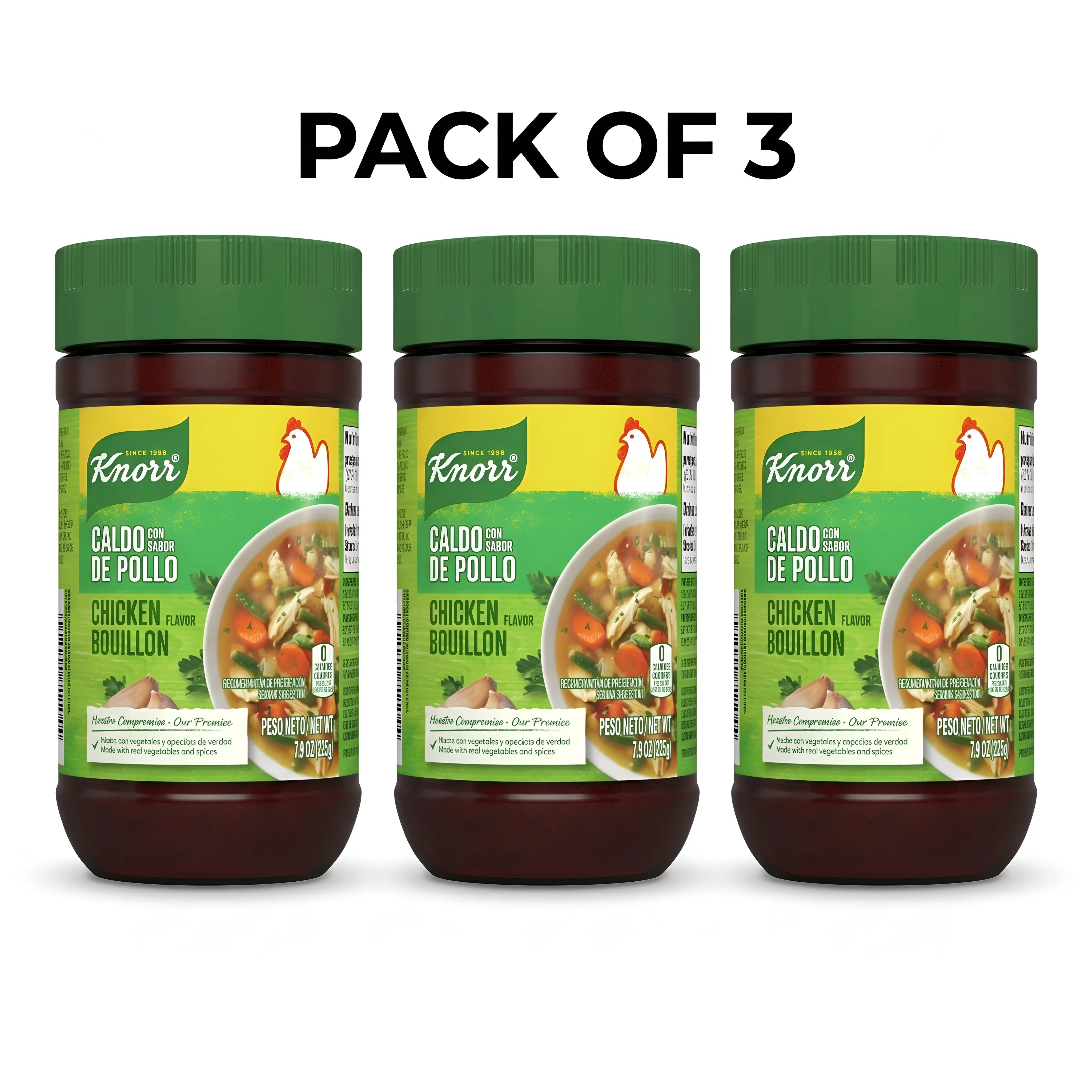 (3 PACK) Knorr Granulated Bouillon Chicken Flavor Powder – 7.9 oz Jars, Savory Seasoning for Soups, Rice, Sauces & Cooking