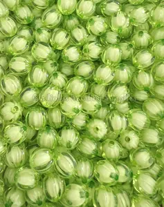 12mm Apple Green Clear Watermelon Beads, Spiral Round, Loose, 0.47 inches, Chunky, Gumball