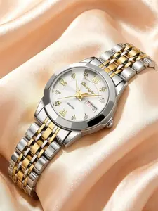 Women's Elegant Quartz Analog Watch, Roman Numerals, Diamond Dial, Date Display, Stainless Steel Case, Waterproof, Casual Style, Perfect Gift