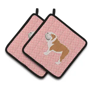 212 MAIN Colorful Insulated Hanging Polyester Kitchenware Pot Holders, Thick Pink Checkerboard Design, 2-Piece Set for Kitchen Use
