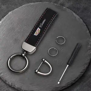 Cadillac Ats Bls Ct4 Ct5 Cts Escalade Srx Sts Xt4 Xt5 Xt6 Xts Suede Leather Car Logo Keychain, Alloy Key Ring Chain Pendant