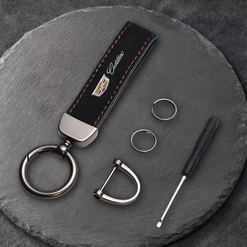 Cadillac Ats Bls Ct4 Ct5 Cts Escalade Srx Sts Xt4 Xt5 Xt6 Xts Suede Leather Car Logo Keychain, Alloy Key Ring Chain Pendant, Keychain Attachment, Keychain Accessories, Keychain For Car Keys