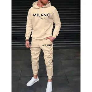 Milano Italy 3D Print Men'S Casual Fashion Hooded Sweatshirt and Joggers Set, Polyester 100%, Slight Stretch Knit Fabric, Regular Fit, Winter Lash Sets with Patterned Detail, 230gsm