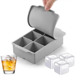 Large Ice Cube Tray with Lid, Stackable Big  Square Ice Cube Mold for    Soups Frozen , Easy Release
