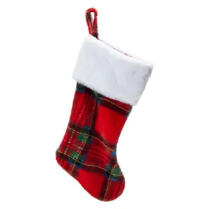 Fuzzy Plaid Christmas Stocking - Festive Home Decor