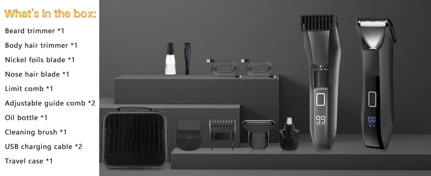 Manscape Beard Trimmer for Men, Groin & Body Hair Trimmer, Ball Shaver, Nose Hair Clippers, IPX7 Waterproof Men's Wet/Dry Groomer Kit, Rechargeable with Travel Case, LED Display