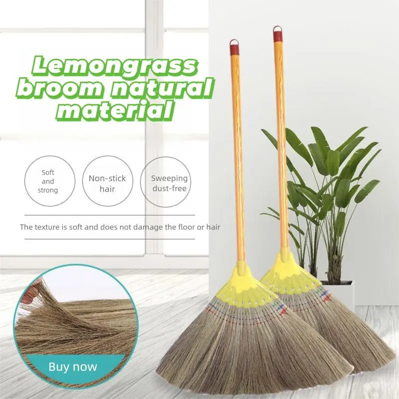 Handmade Thai-style natural broom - Extra-long heavy-duty cleaning broom, non-stick hair, suitable for home, event, and cultural decoration - Sturdy Asian grass and wood structure, soft cleaning tool Wooden