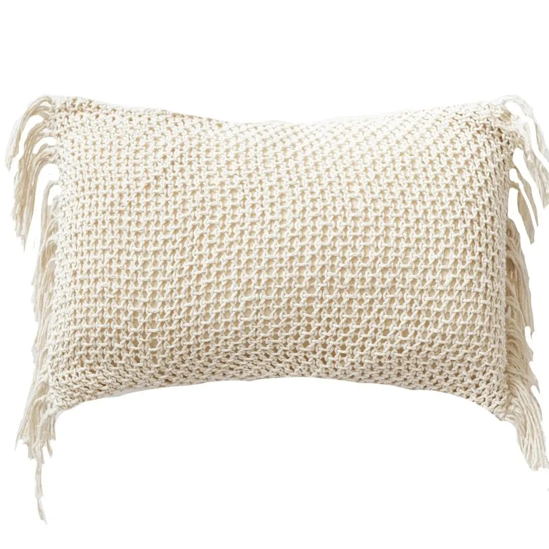 MDR Trading Inc. FP-IMT-063-C-lgQ01 Knitted Rectangular Cream With Tassels Cushion Cover