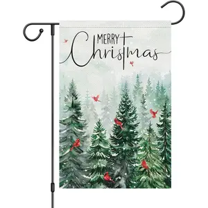 Merry Christmas Garden Flag 12x18 Inch Xmas Tree Double Sided Welcome Small Burlap Winter Yard Outdoor Flag Holiday Outside House Decoration (Only Flag)