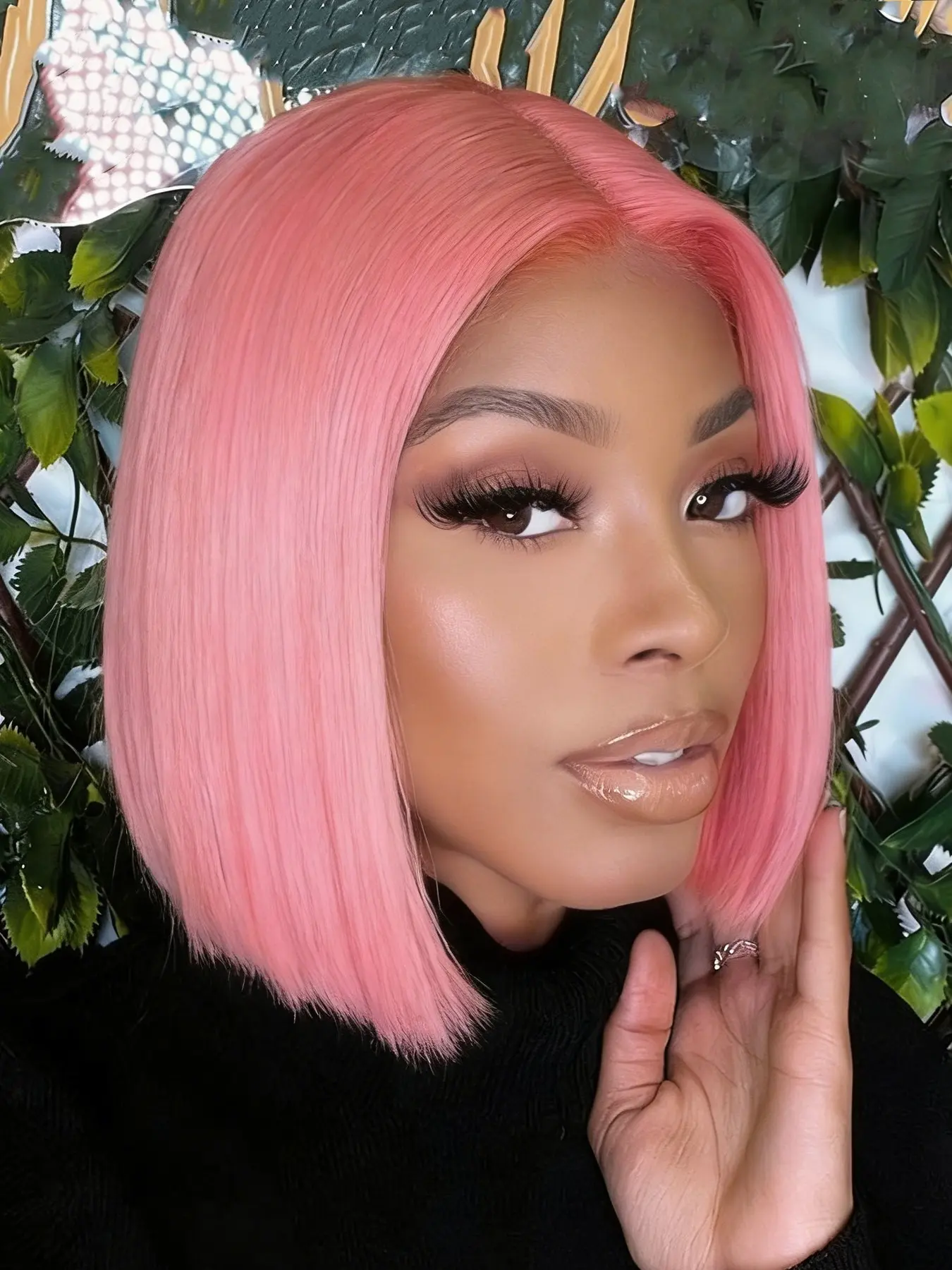 4x4 Lace Front Human Hair Cololrful Bob Wigs -Short Straight Blunt Cut Wig, Colorful Highlights Wig With Adjustable Elastic Bands, Enhancing Face, Frontal Wig