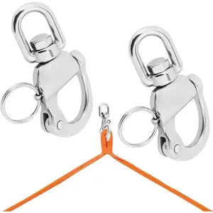 2 Pack Swivel Eye Snap Shackle, 316 Stainless Steel Marine Sailboat Shackles, Quick Release Snap Hook Boat Hardware for Sailing Rigging