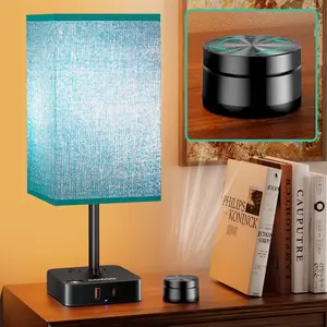 Nightstand Lamp & USB C+A   Station: Modern Bedside Table Lamp with Remote &  Control, Warm Dimmable Light for Bedroom , Living Room End Tables,  Office Desk | Green Shade