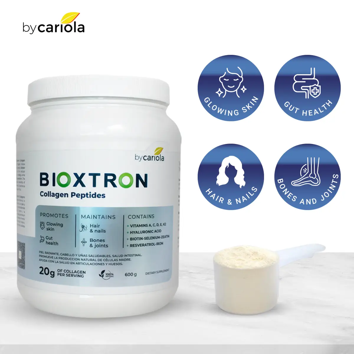 Bioxtron Collagen Peptides Powder – 20g Protein + AFA Algae + Resveratrol + Hyal...