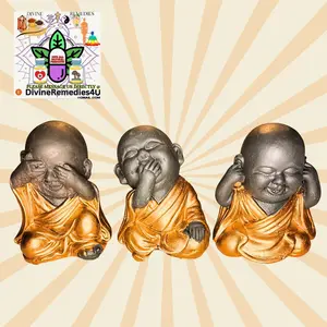 3 Wise Monk Hand Painted Clay Figures