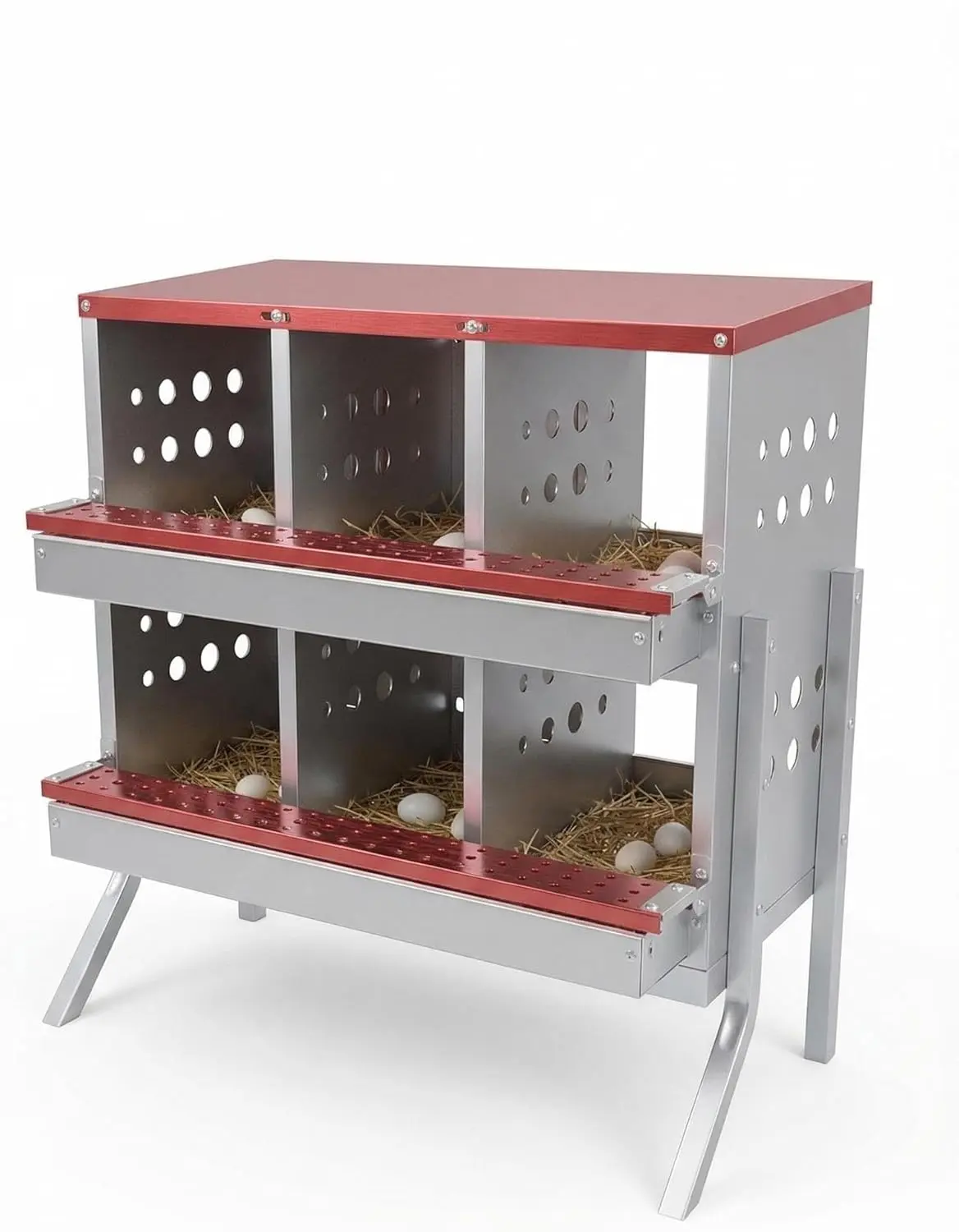 Garvee Chicken Nesting Box, 6 Compartment Roll Away Laying Box for Hens, Heavy-Duty Galvanized Steel, Front Egg Collection Tray, 6 Training Eggs Included