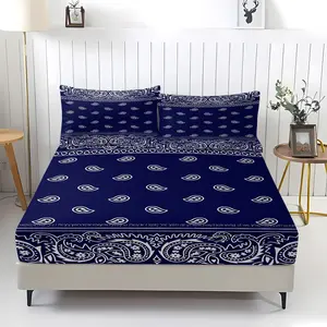 Vintage Paisley Print Fitted Sheet Set, Includes 2 Pillowcases, Base, Non-Slip, Trendy Bedroom Decor