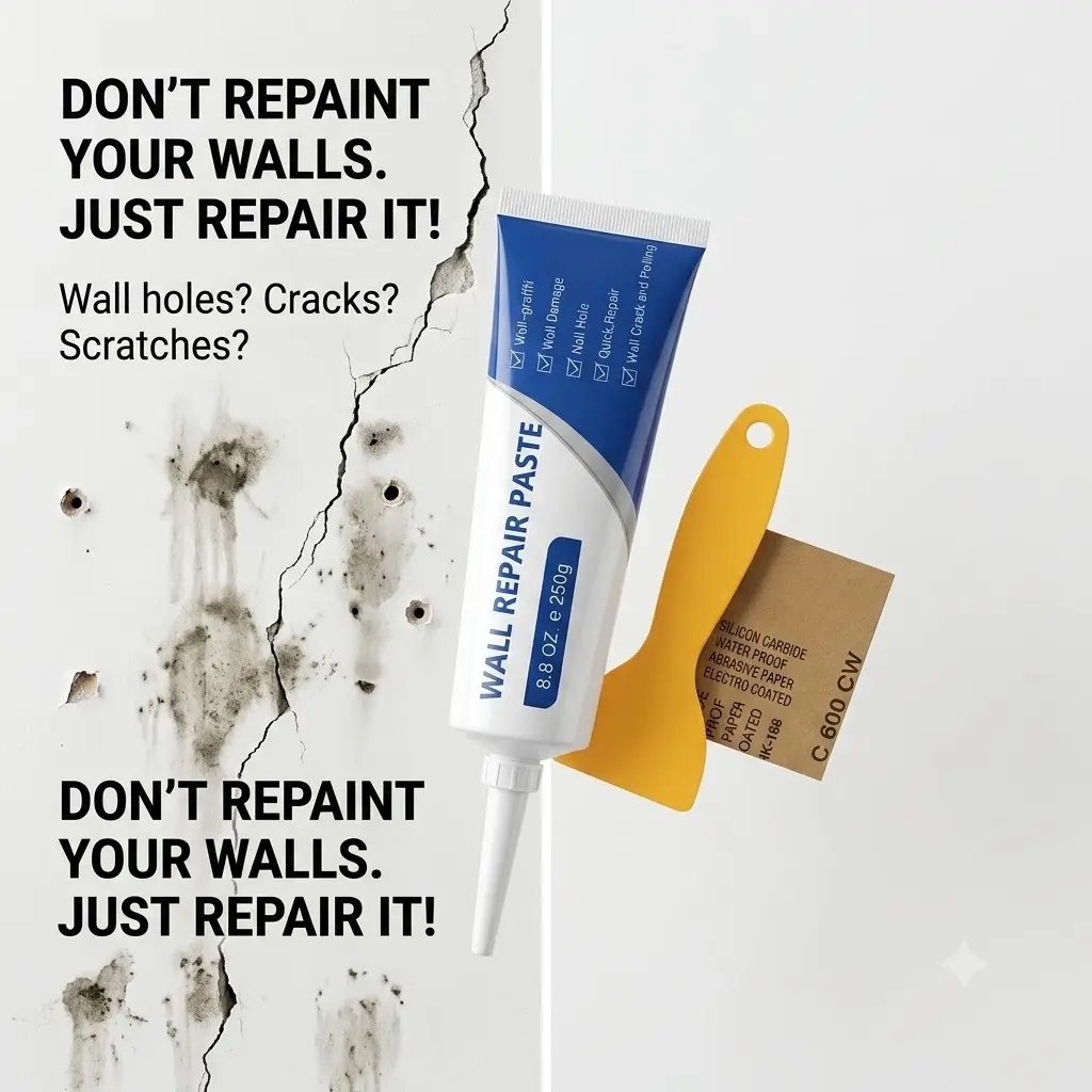 Wall Repair Paste 250g, White Wall Filler Cream for Fixing Cracks, Nail Holes & Scratches, Easy Apply DIY Home Improvement Repair Kit