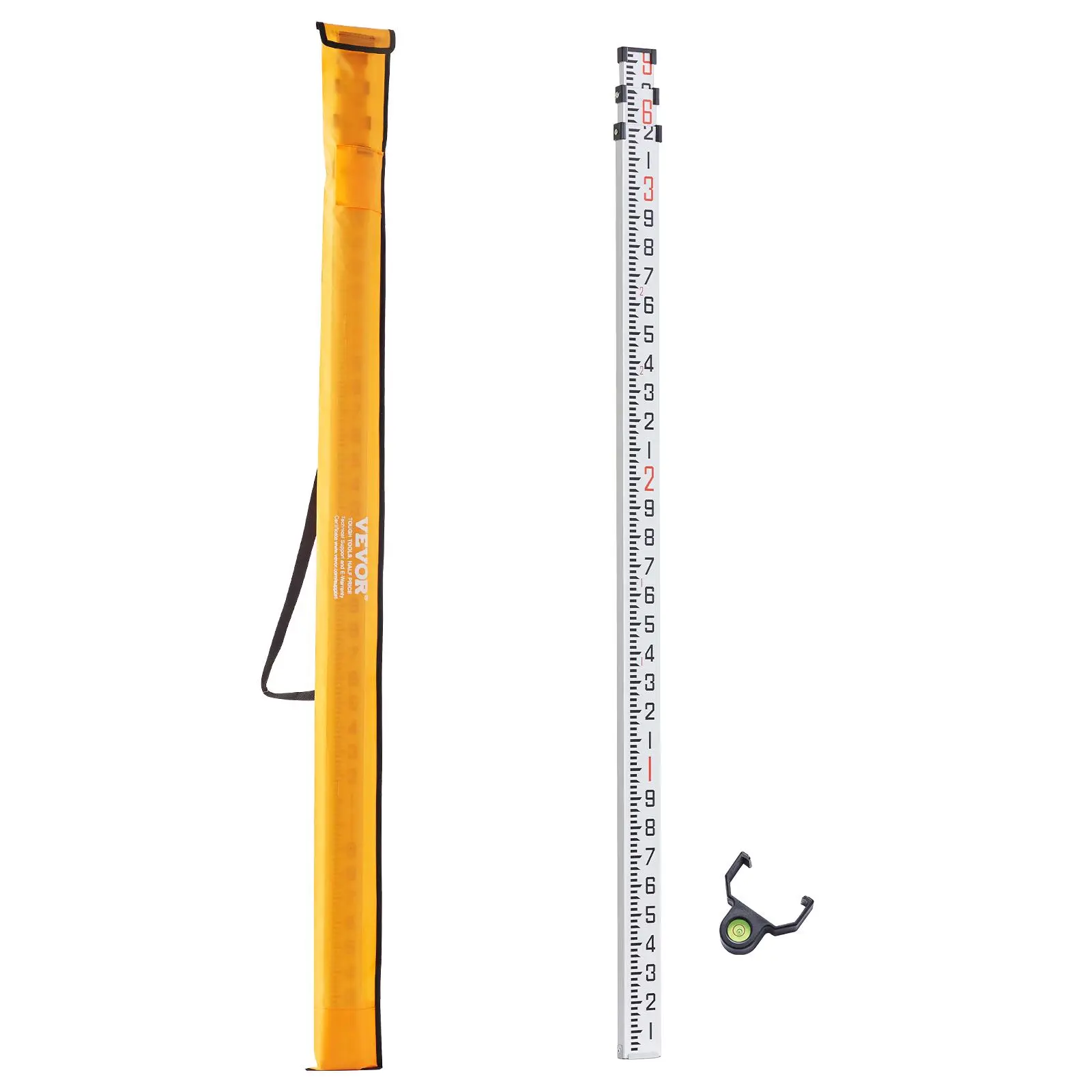 VEVOR Aluminum Grade Rod,  , 9-Feet/10ths 3 Sections Telescopic Measuring Rod,Double-Sided Scale 1/10ft Leveling Rod Stick,Aluminum Alloy Survey Rod with Bubble Level&Carrying Bag for Houses,Walls,Floors#BacktoSchool