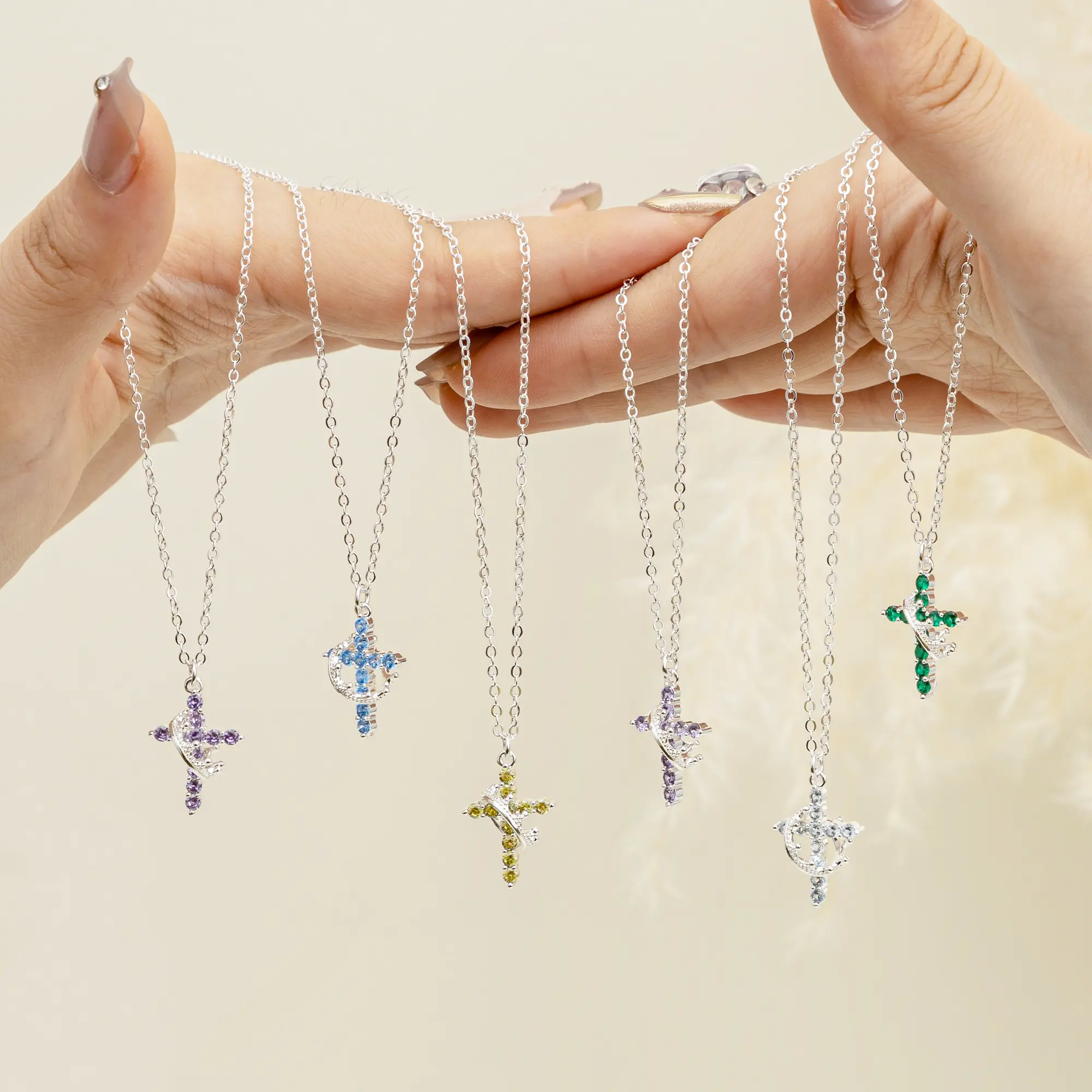 Dearmay Simple Crown Cross Pendant Seven colorful necklaces for women and men and girls Gift for Easter Beautiful necklaces, everyday dress embellishes all matched beautifully with necklaces Greenish Spring