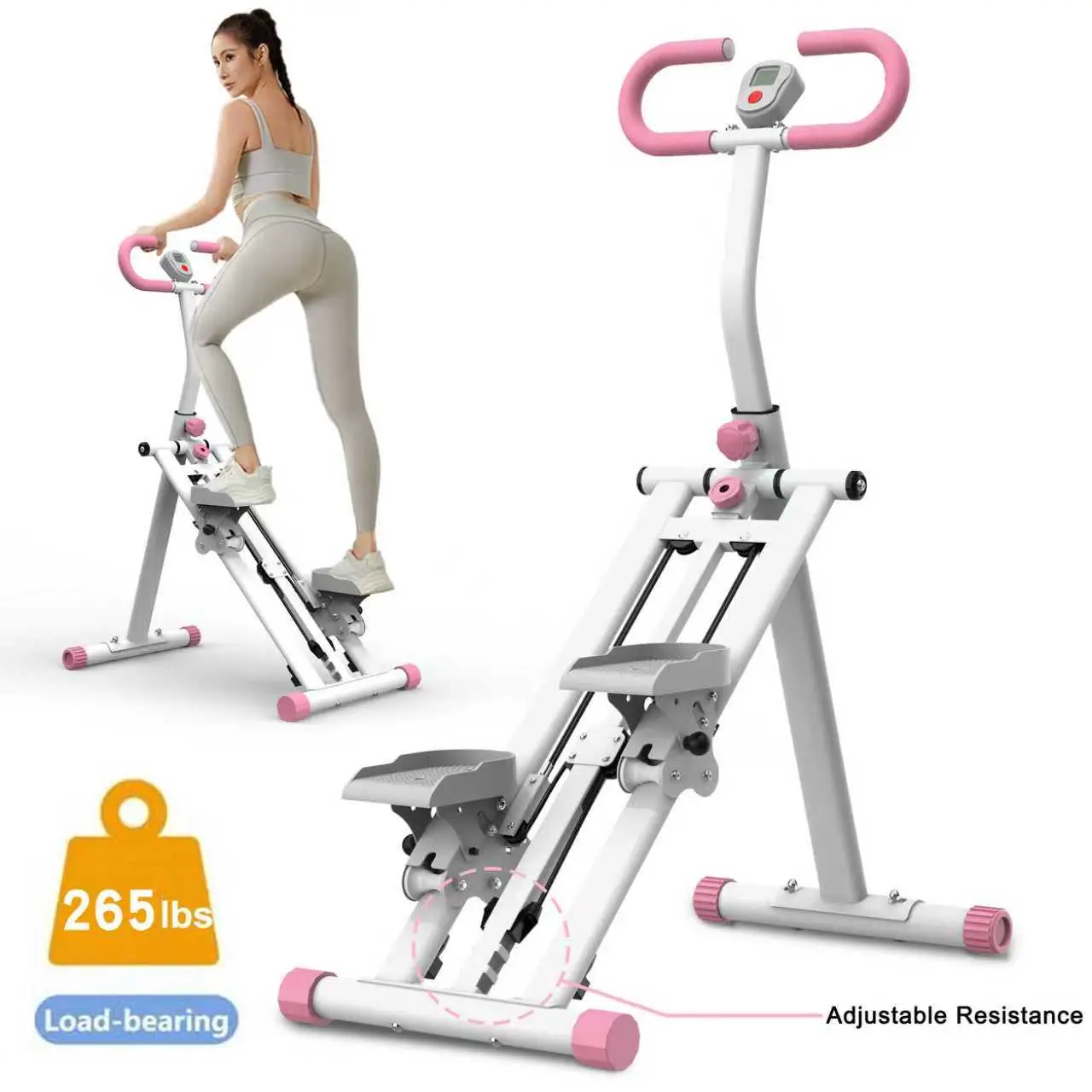[Dufominc] 265lbs Stair Stepper Climber Machine with Adjustable Resistance & Handlebar - 196N Resistance Upgrade Vertical Climber Workout Machine for
