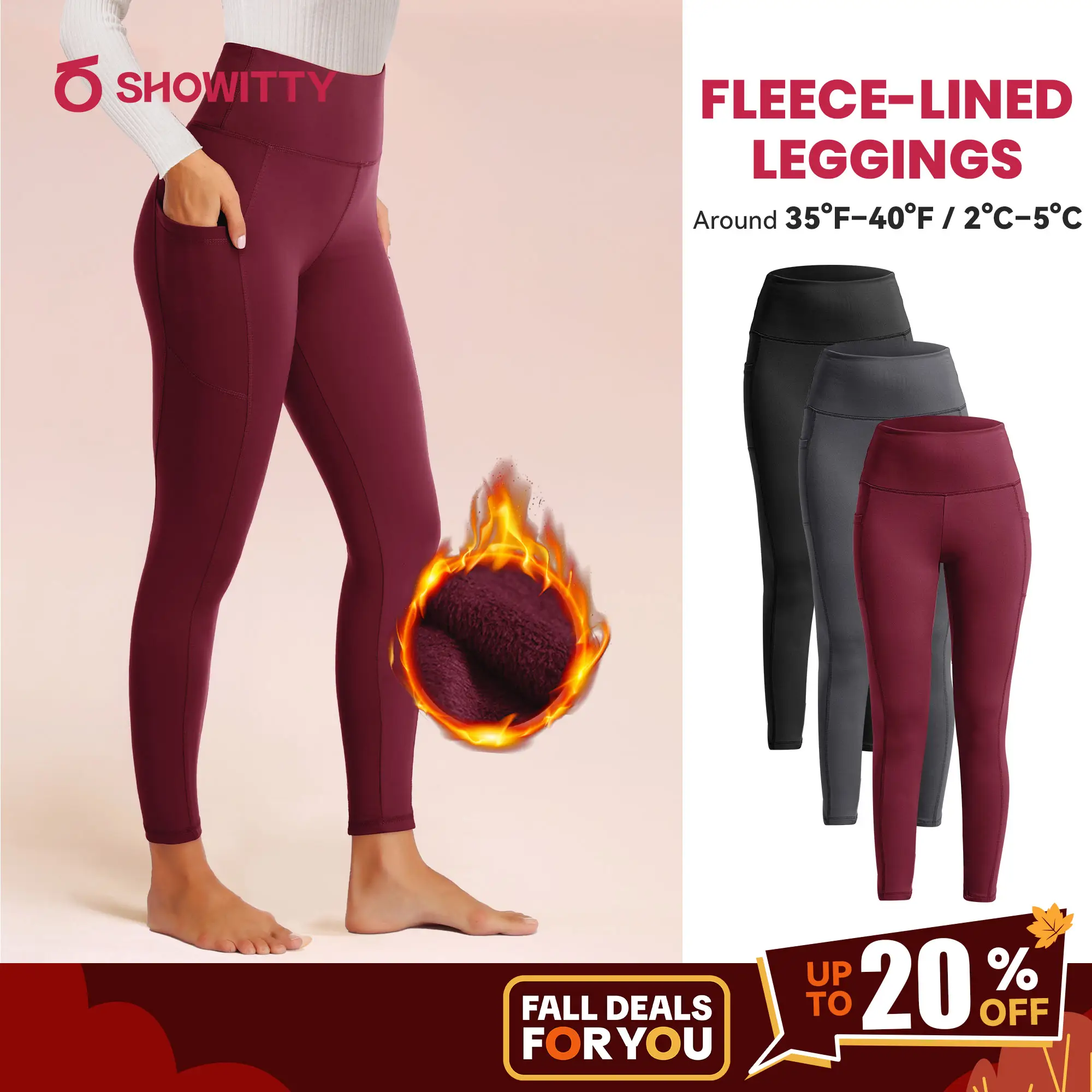 SHOWITTY Women's High Waisted 1/3 Pack Fleece Lined Leggings with Pockets – Thermal Warm Yoga Pants for Winter Workout & Everyday Wear #TikTokShopFall