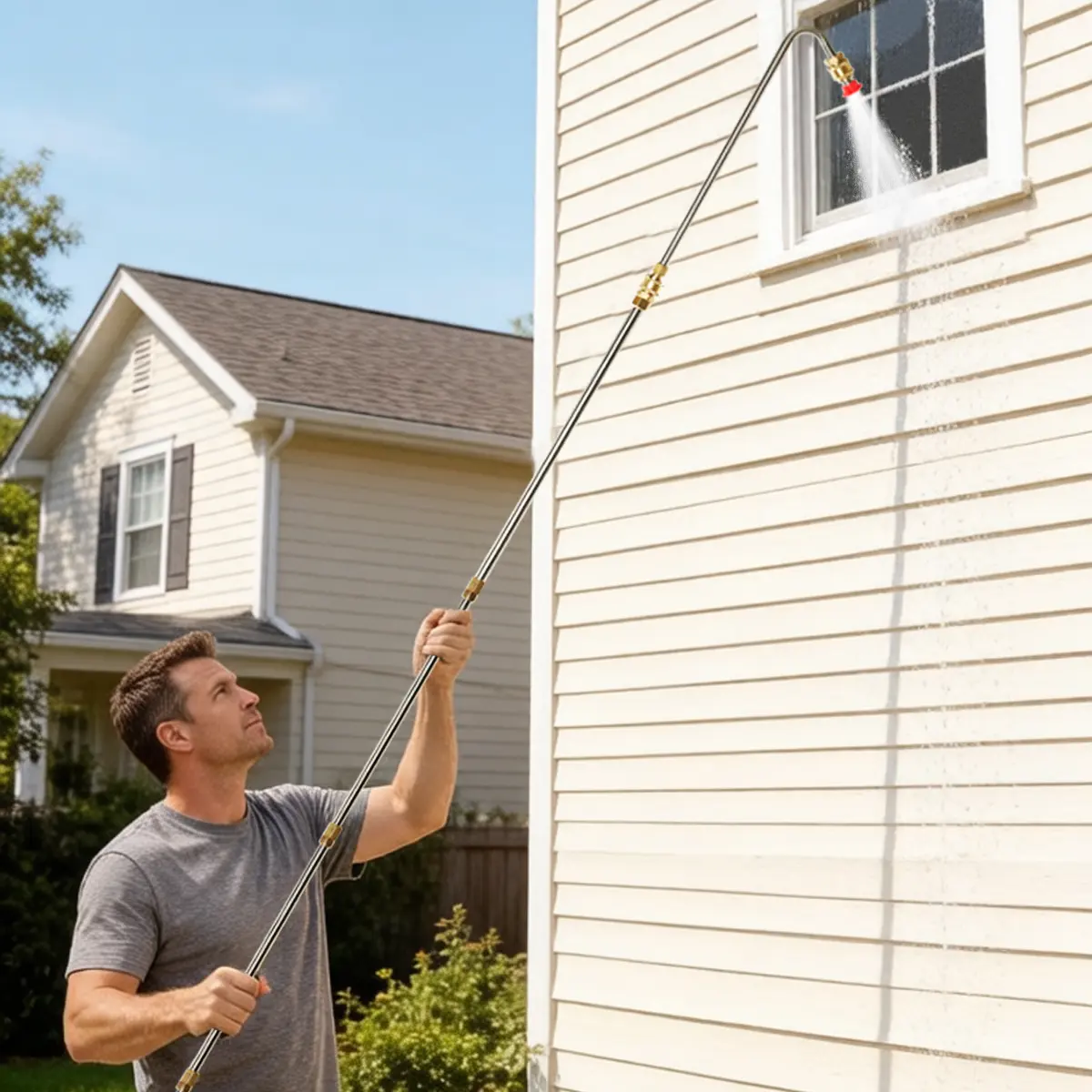 Pressure Washer Extension Wand 10 Pack Power Washer Lance Set with 5 Atomization Nozzle Tips Curved Rod for Gutter Roof Drainage & Walls Cleaning#Summervibes