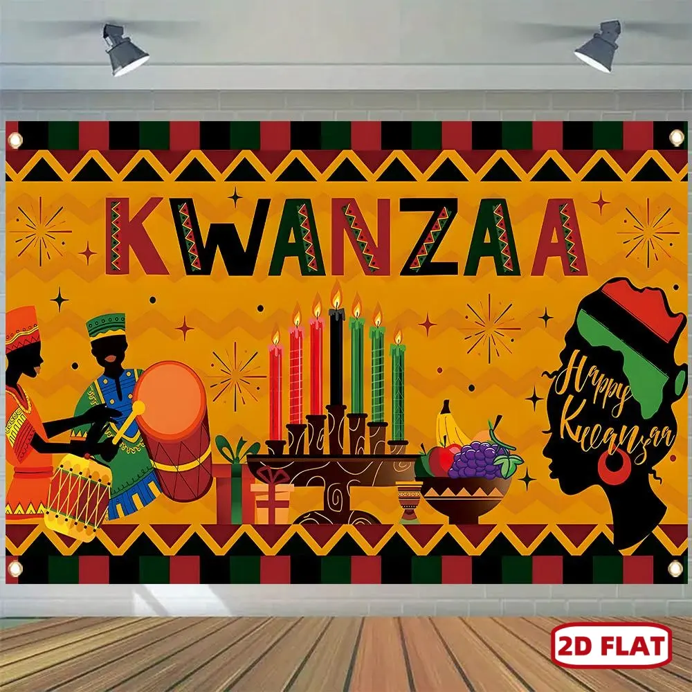 1pc 2D Flat Letter Print Kwanzaa Banner Decoration - 1-Piece Polyester Fabric Traditional African Festival Flag, Home Office Holiday Wall Party Decor, No Electricity Required, One-Piece
