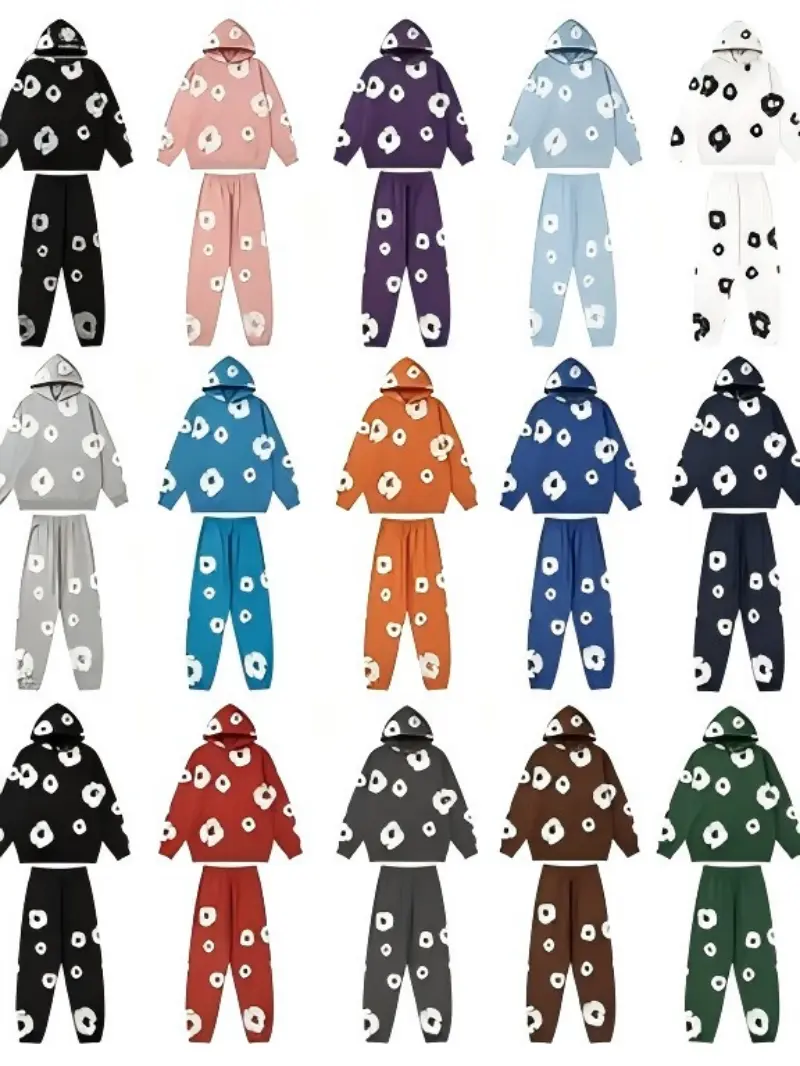 Menswear Stylish Floral-Print Hooded Sweatshirt & Joggers Set - Loose, Casual, Unisex 2-Piece Outfit with Drop-Shoulder Hoodie, Matching Pants, Relaxed Vibe for Lounging, Casual Outings
