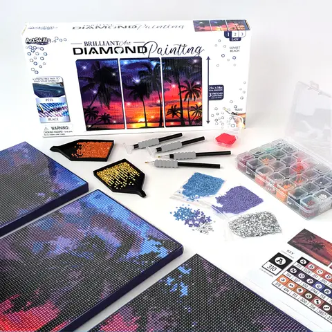 ArtSkills Sunset in Paradise Diamond Painting Kit on Stretched Canvas 21" x  14" - Complete Professional Diamond Art Set w/ Storage and Accessories