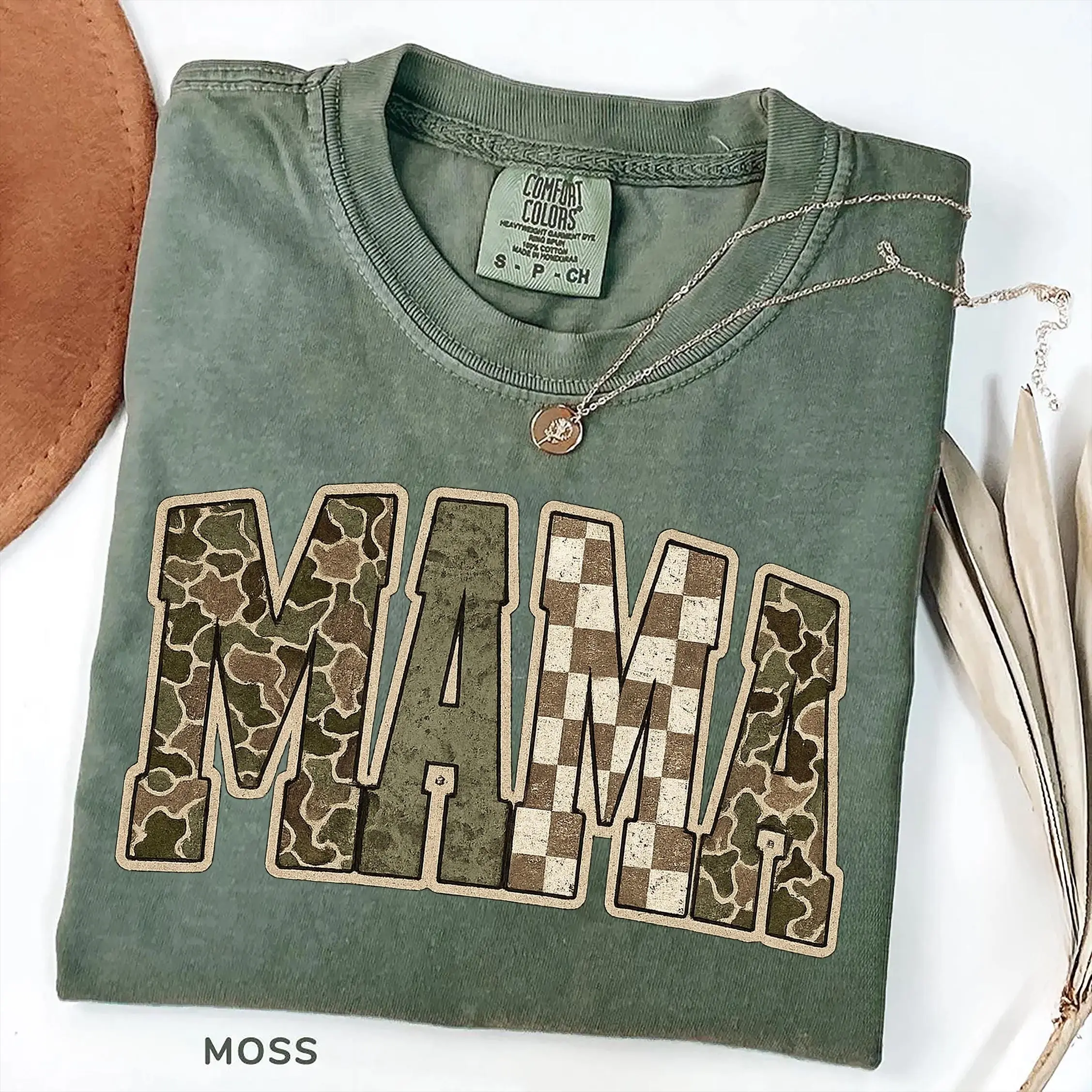 Comfort Colors Mama TShirt: Vintage Duck Camo Hunter Wife