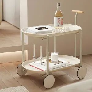 Movable trolley side table, trolley double-layer coffee table for casual modern living room, simple style coffee table, storage trolley 2-layer modern sofa side bedroom leisure small table with wheels