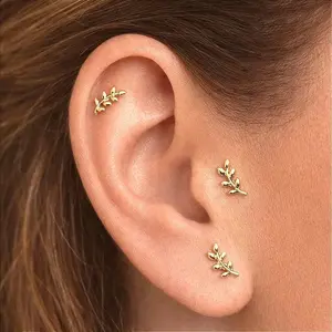 Titanium leaf Labret Stud Earring • Helix Earrings • Daith • Tragus • Cartilage Earrings • Flat Back Earrings, conch piercing, non tarnish jewelry