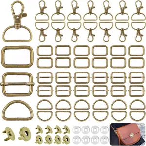 100Pcs Purse Hardware Buckles Bag Making Assortment Kit Includes Swivel D Ring Hooks Clasps Slide Buckles Snap Button