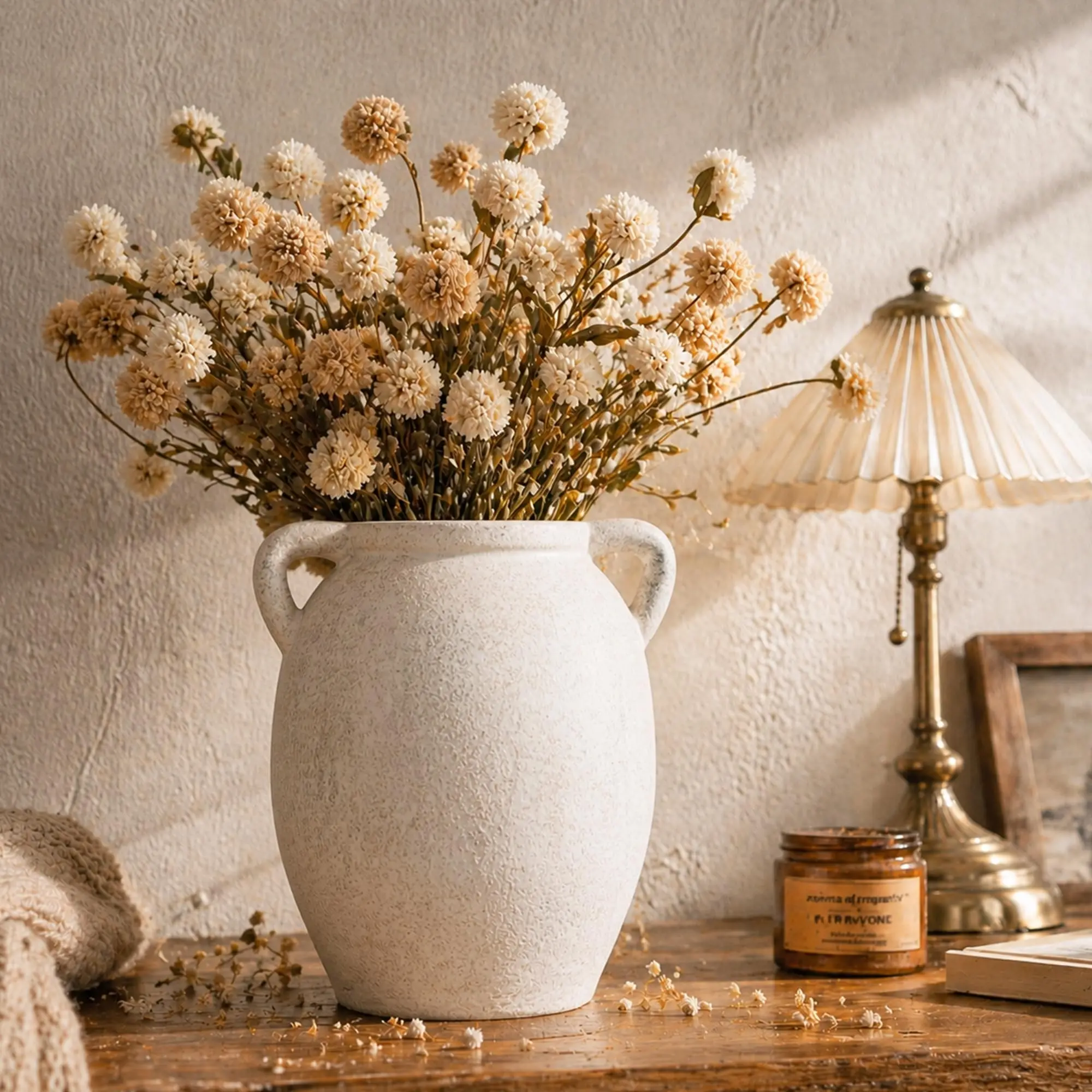 Ivydale Ceramic Flower Vase-Flat, Terracotta | Double Handles, Farmhouse Vintage, Pottery, Home Decor, Living Room Dining Table Wedding Centerpieces 7.2 Inch 7.7 Inch 9.3 Inch