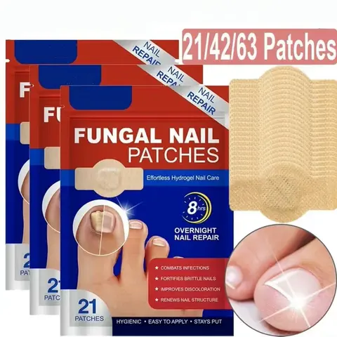 Fungal Nail Repair Patches (21/42/63 Pcs) - Sensitive Skin-Safe, Easy-to-Use, 8-Hour Nighttime Treatment for Toenails/Fingers, Long-Lasting Peel-Off Daily Nail Care Solution