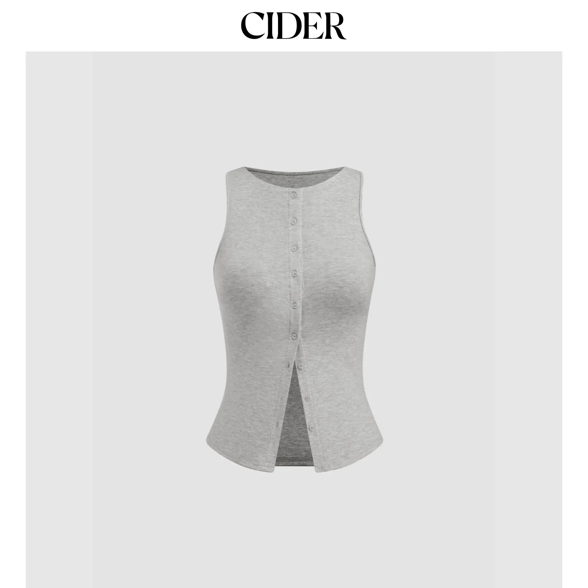 CIDER Women's Solid Button Crop Tank Top - Round Neckline, 5 Colors, Size Range 0-10