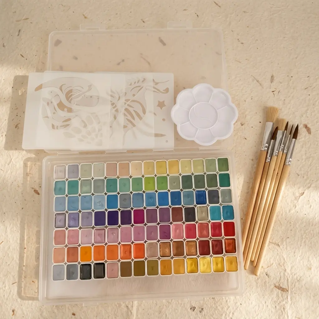 Metallic Watercolor Paints Set, 20/48/60/98 Colors Shimmering Paint Palette with Brushes, Laconile Color Shifting Powder Mineral Pearl Pigment Blocks, Professional Grade Art Supplies for Artists