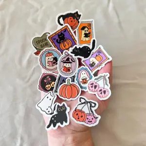Pick Your Mini Cozy Halloween Sticker Pack Waterproof Vinyl Decals for Cellphone Case Covers Custom Sticker Packs with Shockproof Laminated Protection 1 Inch Size Smartphone Screen Protector Protective Casing
