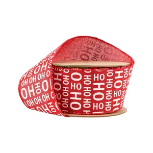 2 1/2" Wired Ribbon | Ho Ho Ho on Scarlet | 10 Yard Roll wreath making Christms tree decor