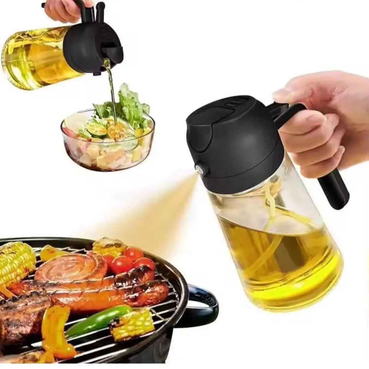 Oil sprayer for cooking,Elevate your kitchen with our innovative 2-in-1 Glass Spray Bottle, a 470ml Olive Oil Dispenser and Cooking,Oil Vaporizer in sleek (black)