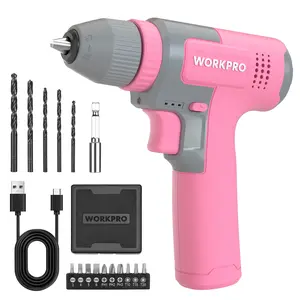#SpringGlowUp WORKPRO Pink Cordless 8V Drill Driver Set, 2Ah Electric Power Drill with 3/8'' Keyless Chuck, 15pcs Bits & 1 Type-C Charging Cord for Drilling and Screwing - Ribbon