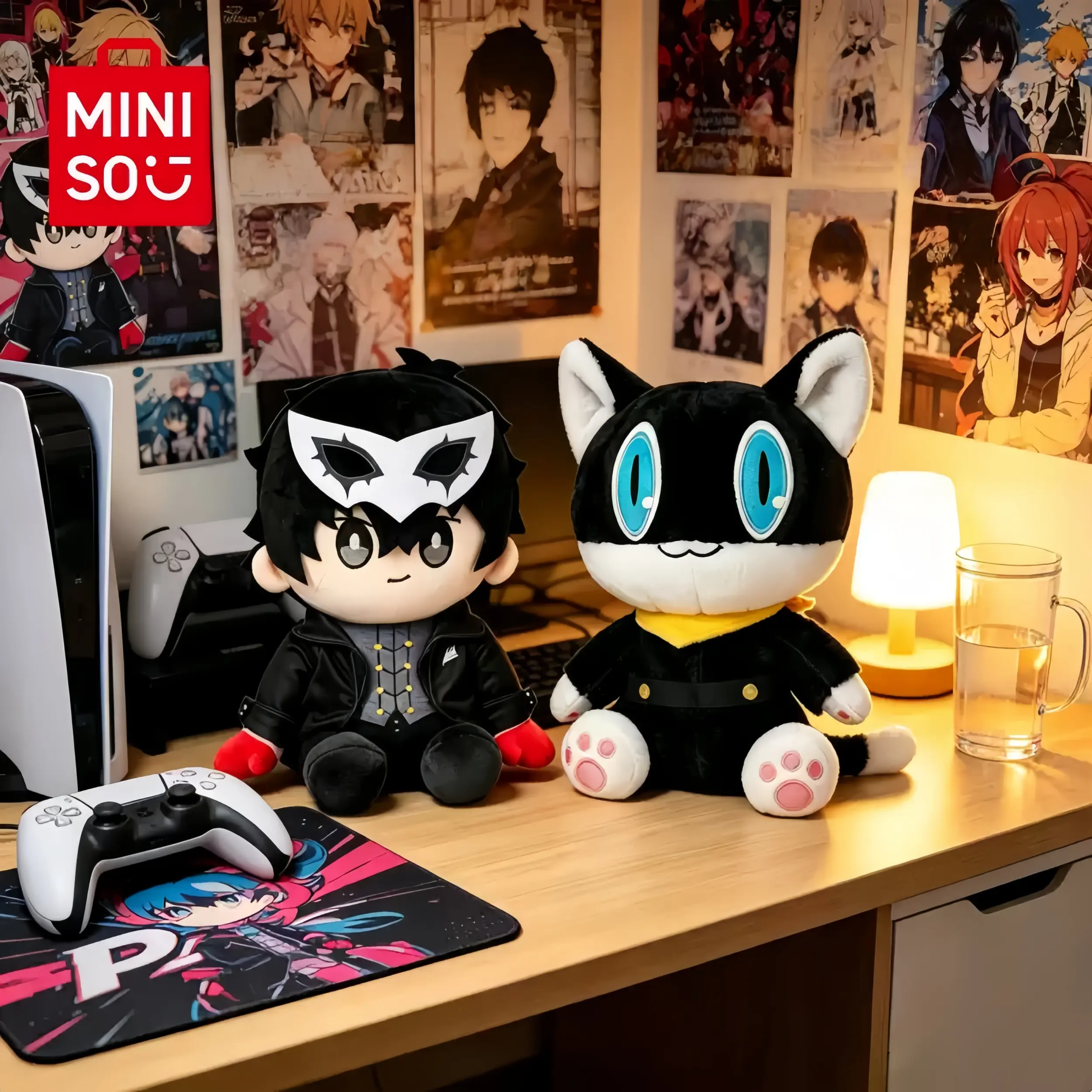 MINISO Persona 5 Royal Phantom Thief Chibi Stuffed Toys - Kawaii Joker & Morgana Sitting Character Dolls, Japanese Anime Figures, Video Game Gamer Desk Decor, Cute Ideal Gift