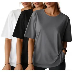 3 Pack Women's Oversized T-Shirts, Crew Neck Raglan Short Sleeve, Loose Fit Soft Breathable Casual Basic Tees, Workout Summer Tops