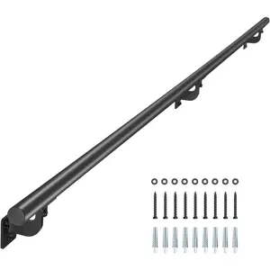 VEVOR Wall Mounted Stair Handrail, 6ft Pipe Staircase Handrail, Black Galvanized Aluminum, 1.26 inch Pipe Diameter, IndoorOutdoor Staircase Railing, Industrial Hand Rail for Steps, Security BalusterVEVOR Super Brand Day