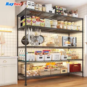Raybee Shelf Wire Metal Shelving Storage Utility Rack Adjustable Shelves, Standing Shelf Units for Laundry Kitchen Pantry Closet Balcony Plant Pot Greenhouse