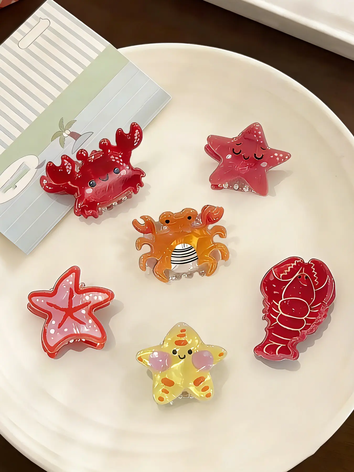 6pcs Cute Ocean Animal Hair Clips, Sweet Starfish Crab Lobster Hair Claw, Side Bangs Bobble Shark Clip, Summer Beach Vacation Accessories, Hair Claws Set