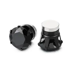 Fashionable non-pierced ear cuff earrings with rhinestones, stainless steel six-prong stud earrings.